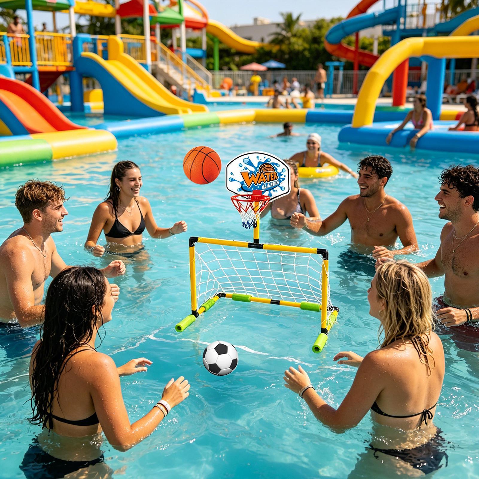 Basketball Arcade Game - Zwembadbasketbalring 2-in-1 voetbaldoel basketbalset drijvend waterspel